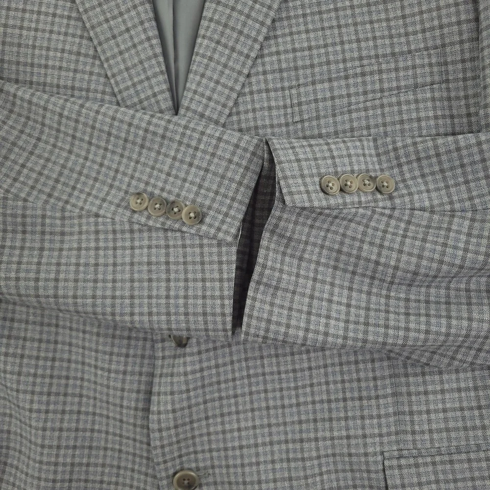 Jos A Bank Blazer Mens 50 Gray Check Wool Tweed Stretch Sport‎ Coat Jacket